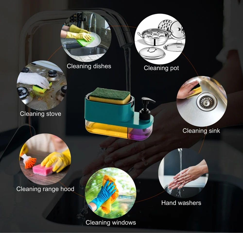 Soap Dispenser for Kitchen | 3 in 1 Soap Dispenser for Kitchen (Sponge Free) with Sponge Holder