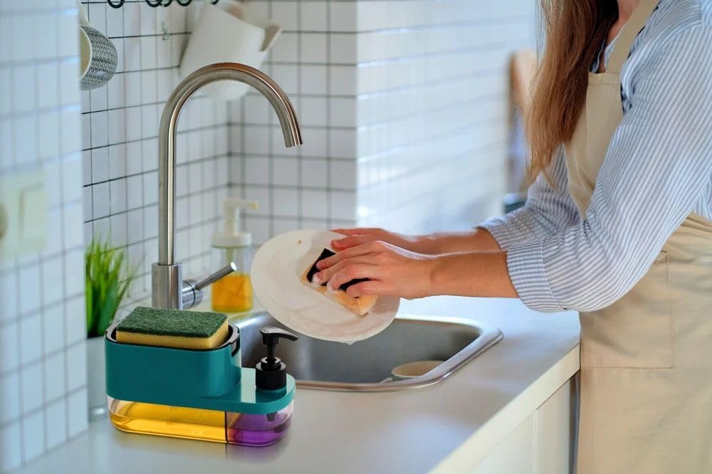 Soap Dispenser for Kitchen | 3 in 1 Soap Dispenser for Kitchen (Sponge Free) with Sponge Holder