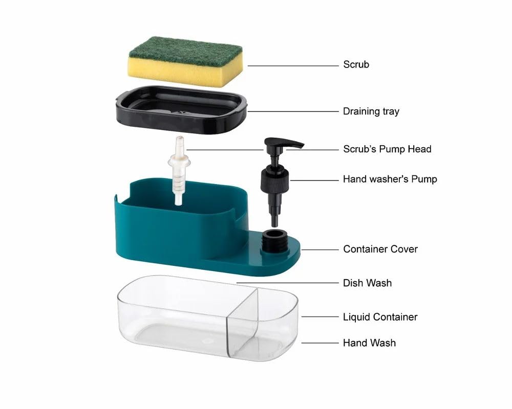 Soap Dispenser for Kitchen | 3 in 1 Soap Dispenser for Kitchen (Sponge Free) with Sponge Holder