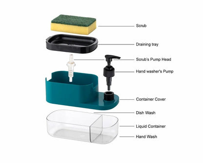 Soap Dispenser for Kitchen | 3 in 1 Soap Dispenser for Kitchen (Sponge Free) with Sponge Holder